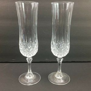 Crystal Wine Fluted Glasses Set Of 2 Clear Stemmed Ornate Drinkware